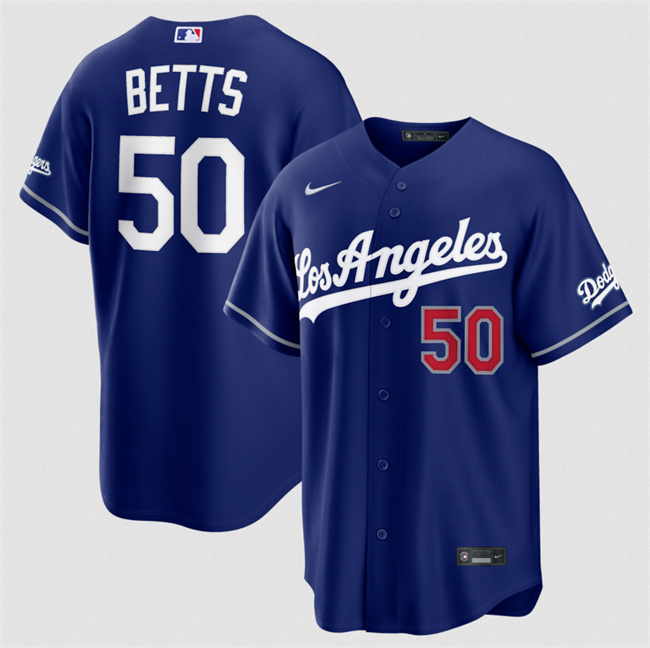 Men's Royal Los Angeles Dodgers #50 Mookie Betts Alternate Stadium Stitched Baseball Jersey